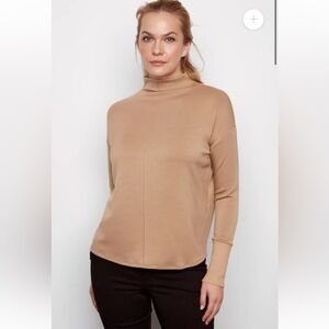 NWT ILTM Latte Arya Butter Contrast Turtleneck Top Neutral Minimalist Casual